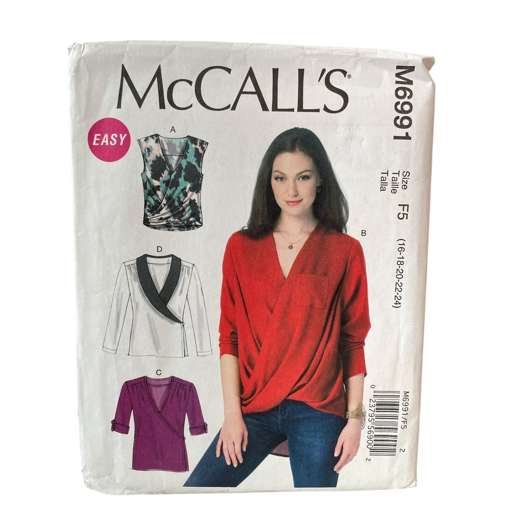 McCALL'S M6991 Misses Tops Size F5 16-24 Easy Wrap Blouse Pattern
